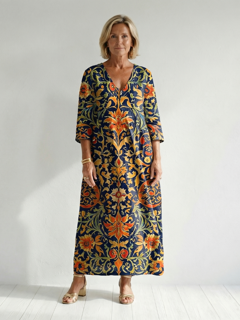 Delaney | Clean Ornate Floral Midi Dress