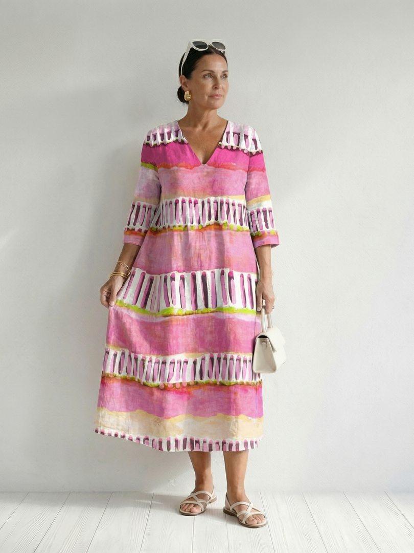 Emma | Easy Flow Patterned Stripe Midi Dress