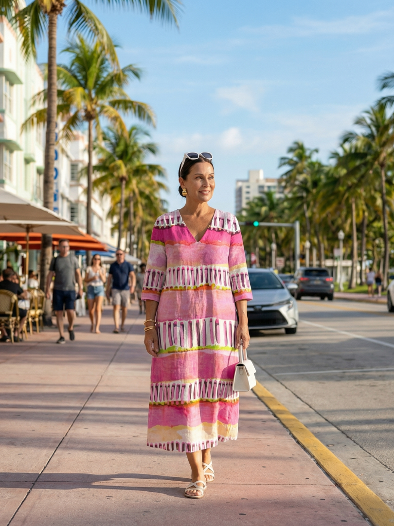 Emma | Easy Flow Patterned Stripe Midi Dress