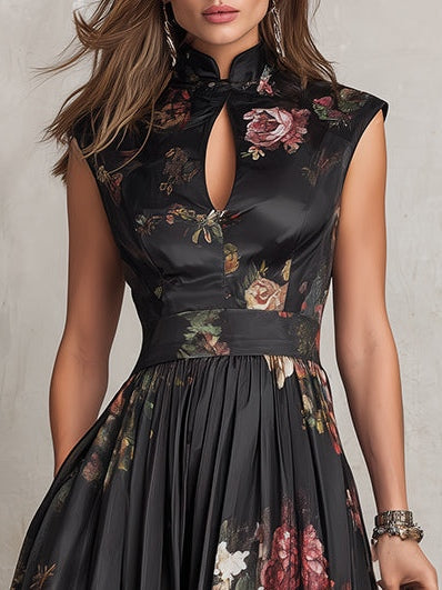 Clara™ | Floral Pleated Satin Midi Dress