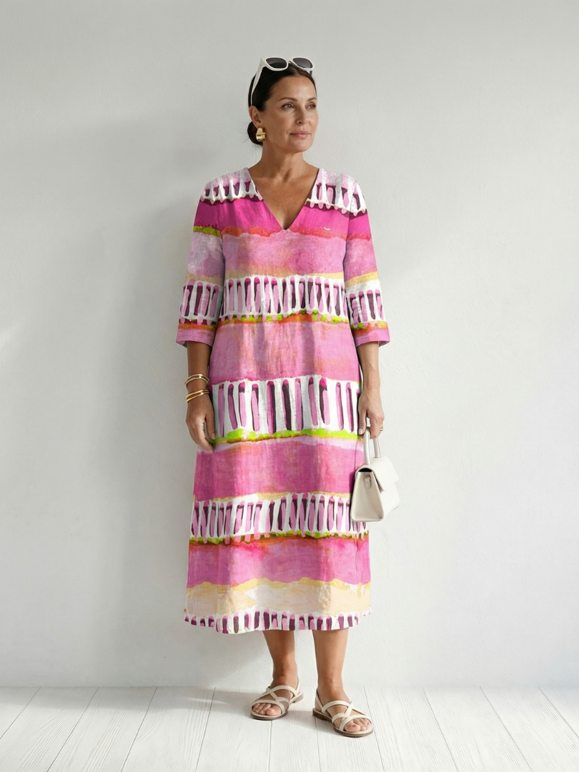 Aubrey | Easy Flow Patterned Stripe Midi Dress