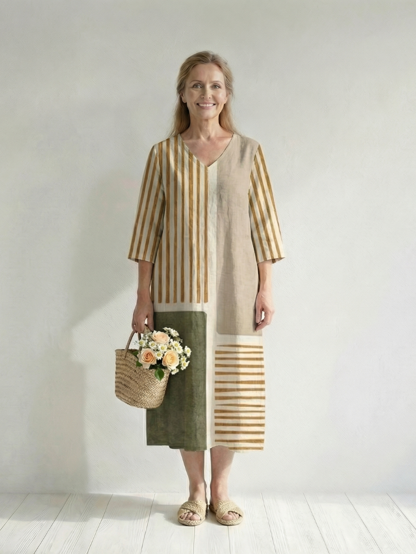 Savannah | Light Mixed Stripe Midi Dress