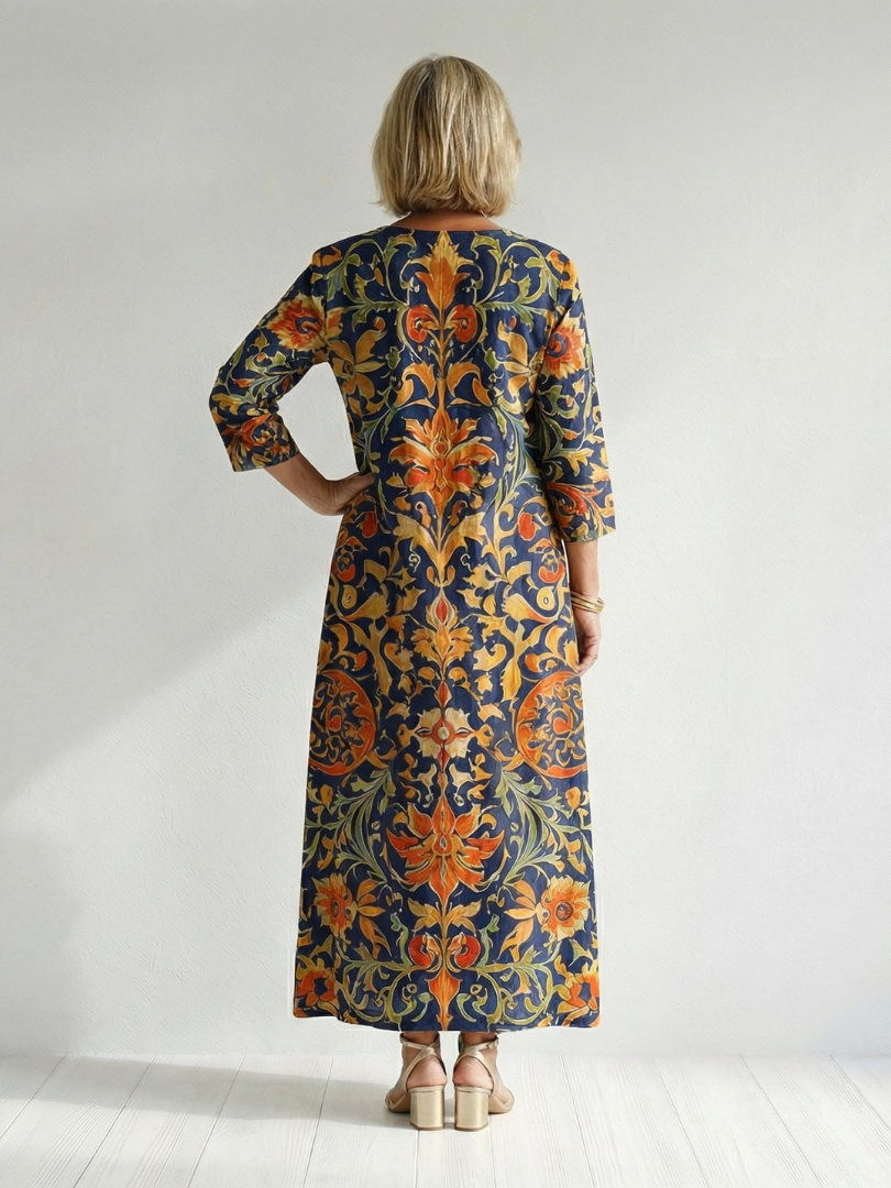 Delaney | Clean Ornate Floral Midi Dress
