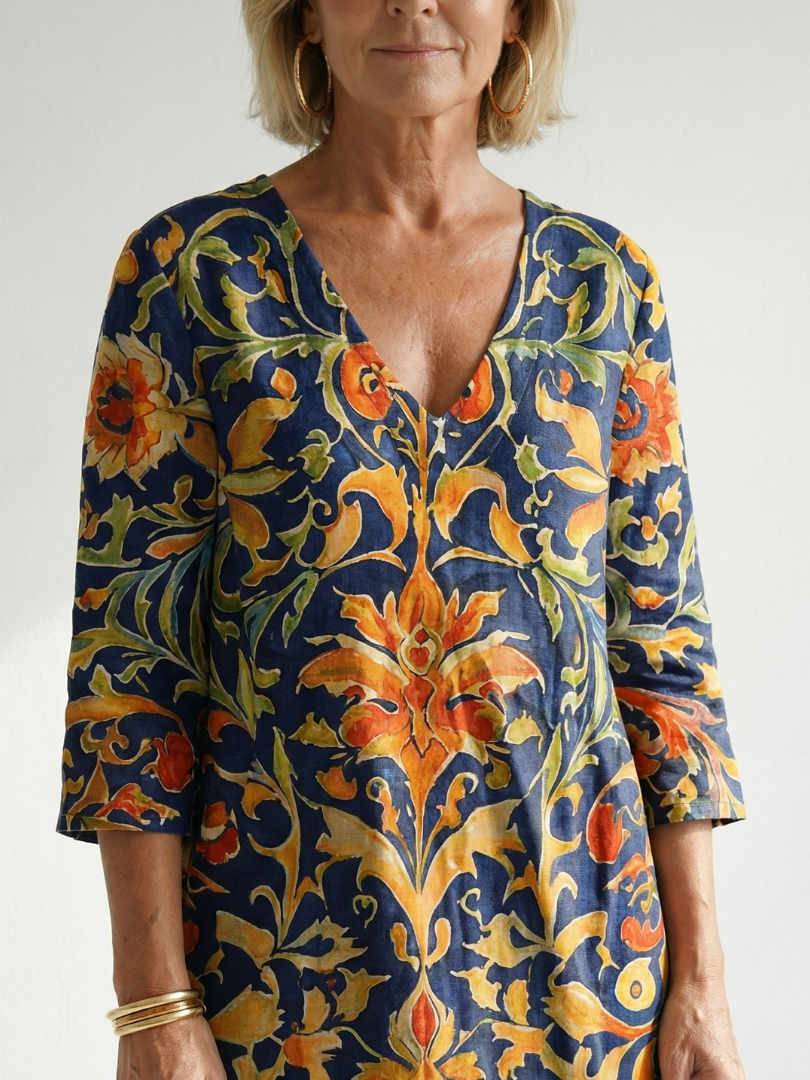 Delaney | Clean Ornate Floral Midi Dress