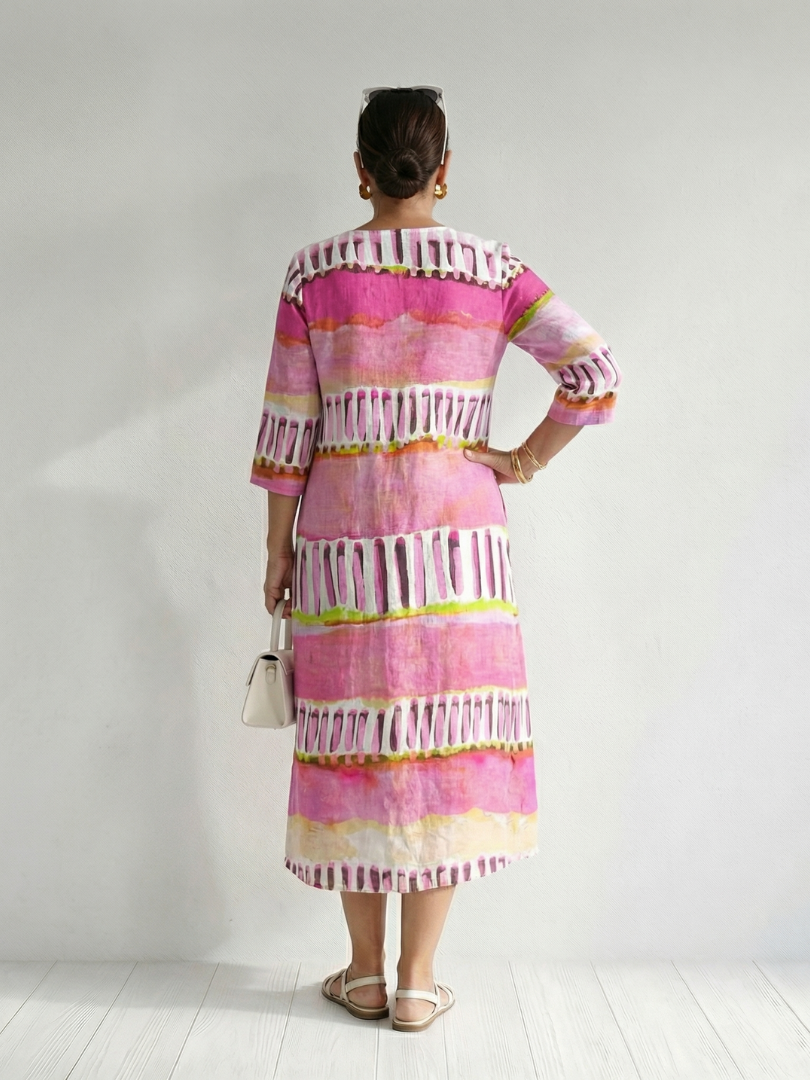 Emma | Easy Flow Patterned Stripe Midi Dress