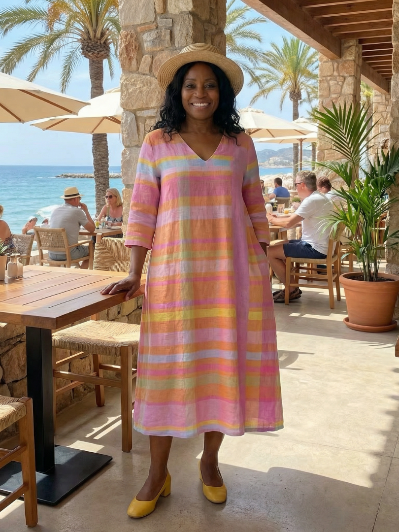 Lucy | Easy Drape Stripe Midi Dress