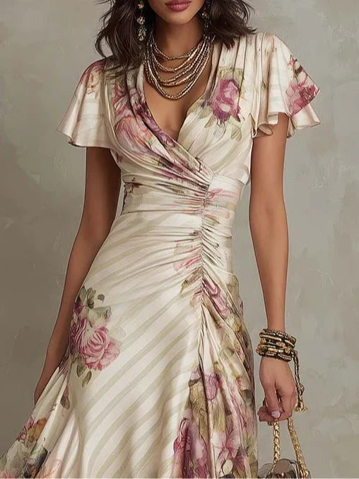 Juniper™ | Elegant Floral Ruched Wrap Midi Dress